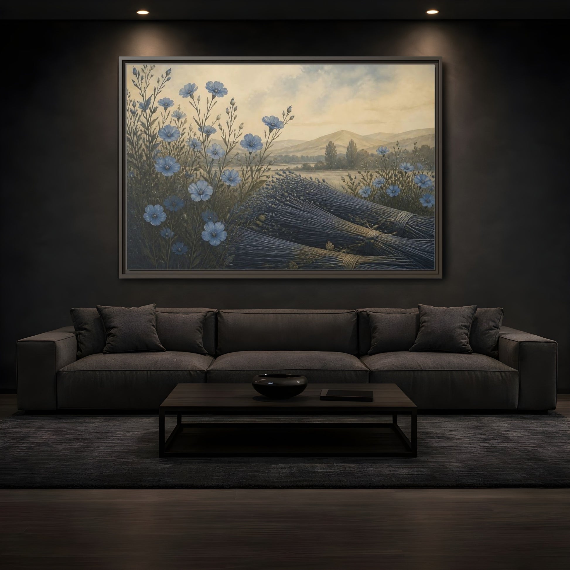Mockup 3. Blue Flax Meadow shown as framed canvas print