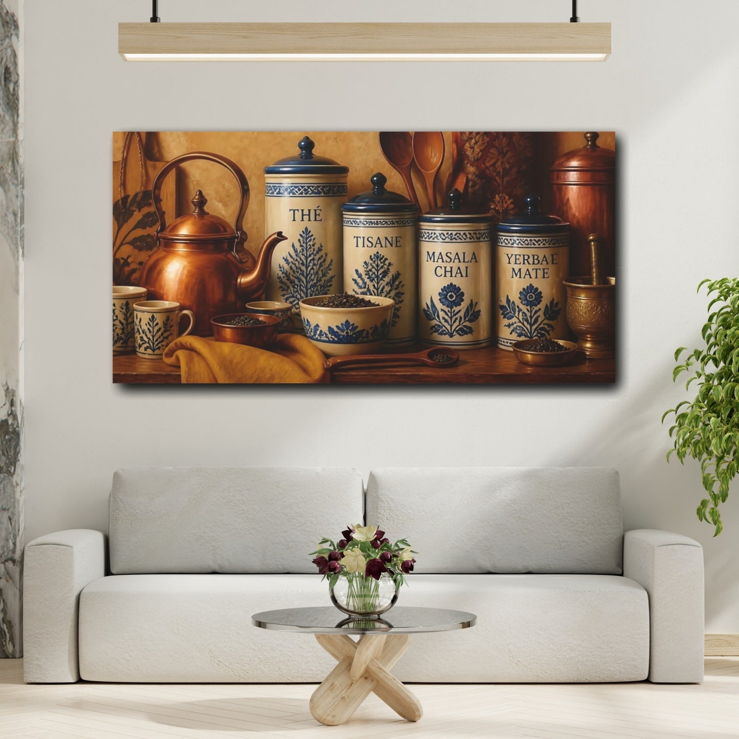 Mockup 2. Blue Floral Tea Canisters shown as canvas print