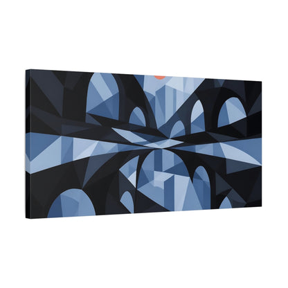 Side Mockup 1. Blue Geometric Arches shown as canvas print