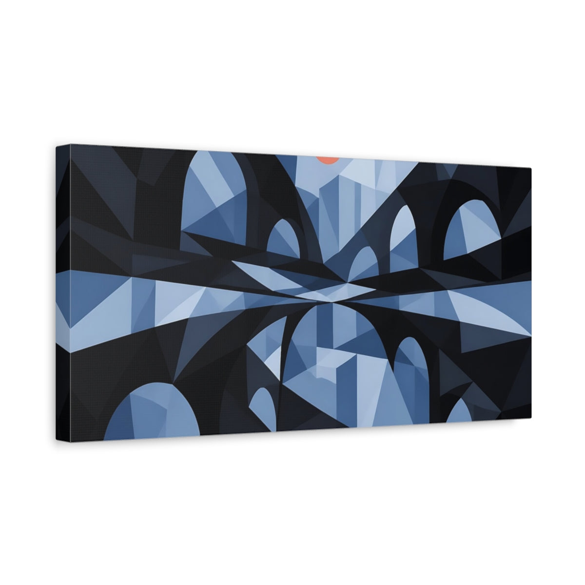 Side Mockup 3. Blue Geometric Arches shown as canvas print
