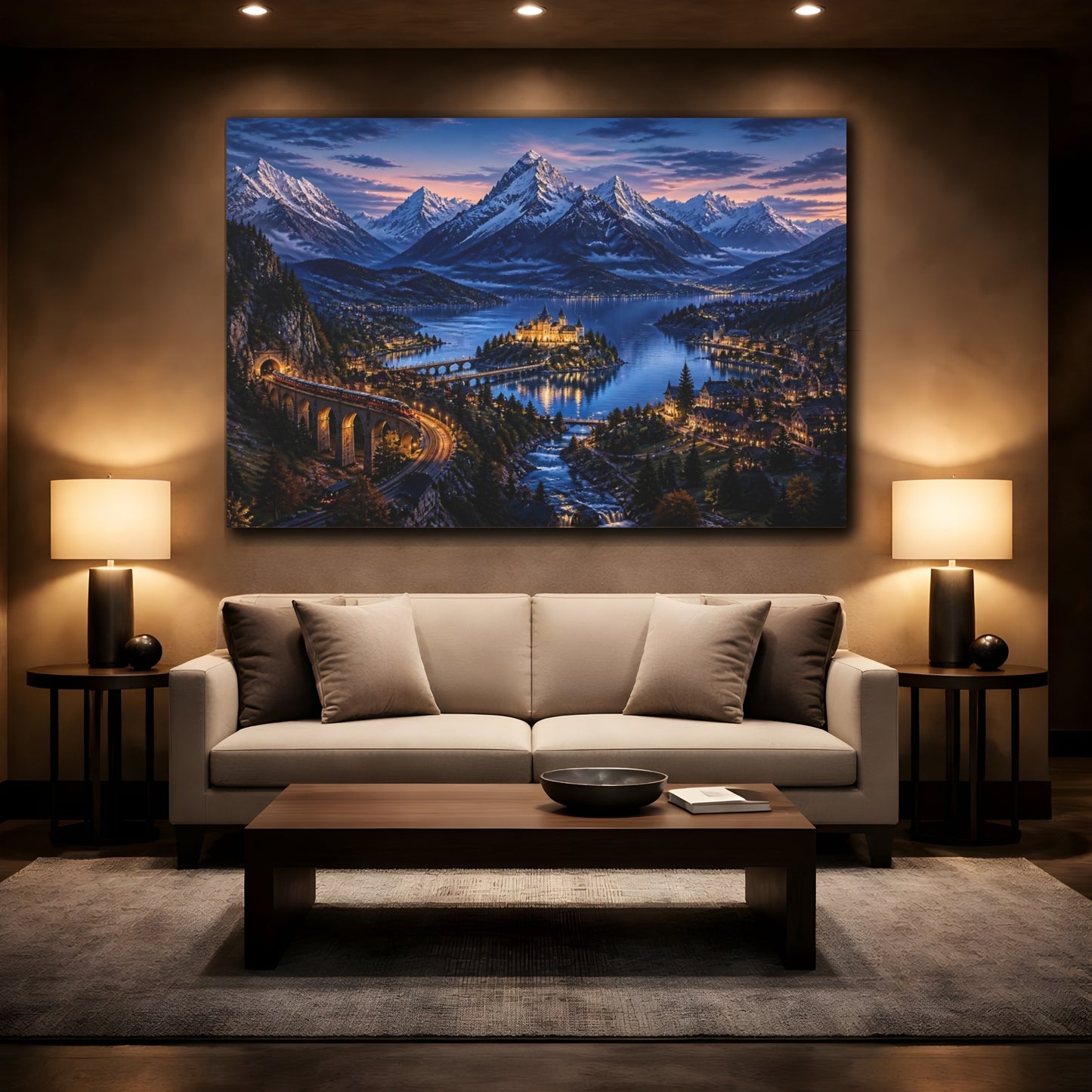 Mockup 2. Blue Hour Alpine Castle shown as canvas print