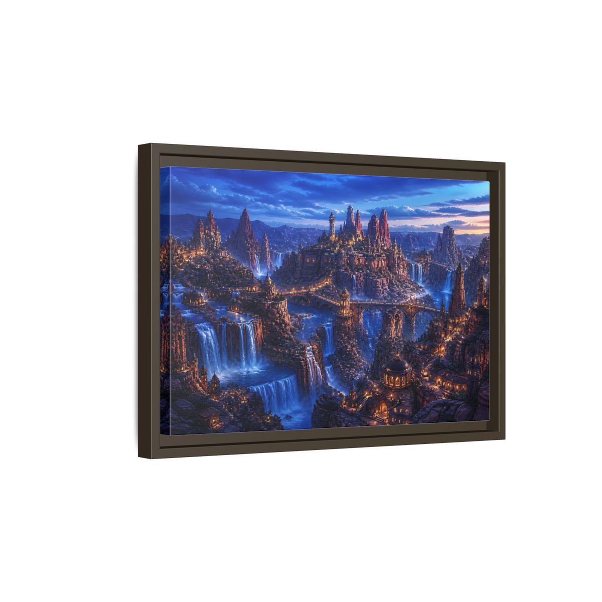 Side Mockup 5. Blue Hour Canyon City shown as framed canvas print