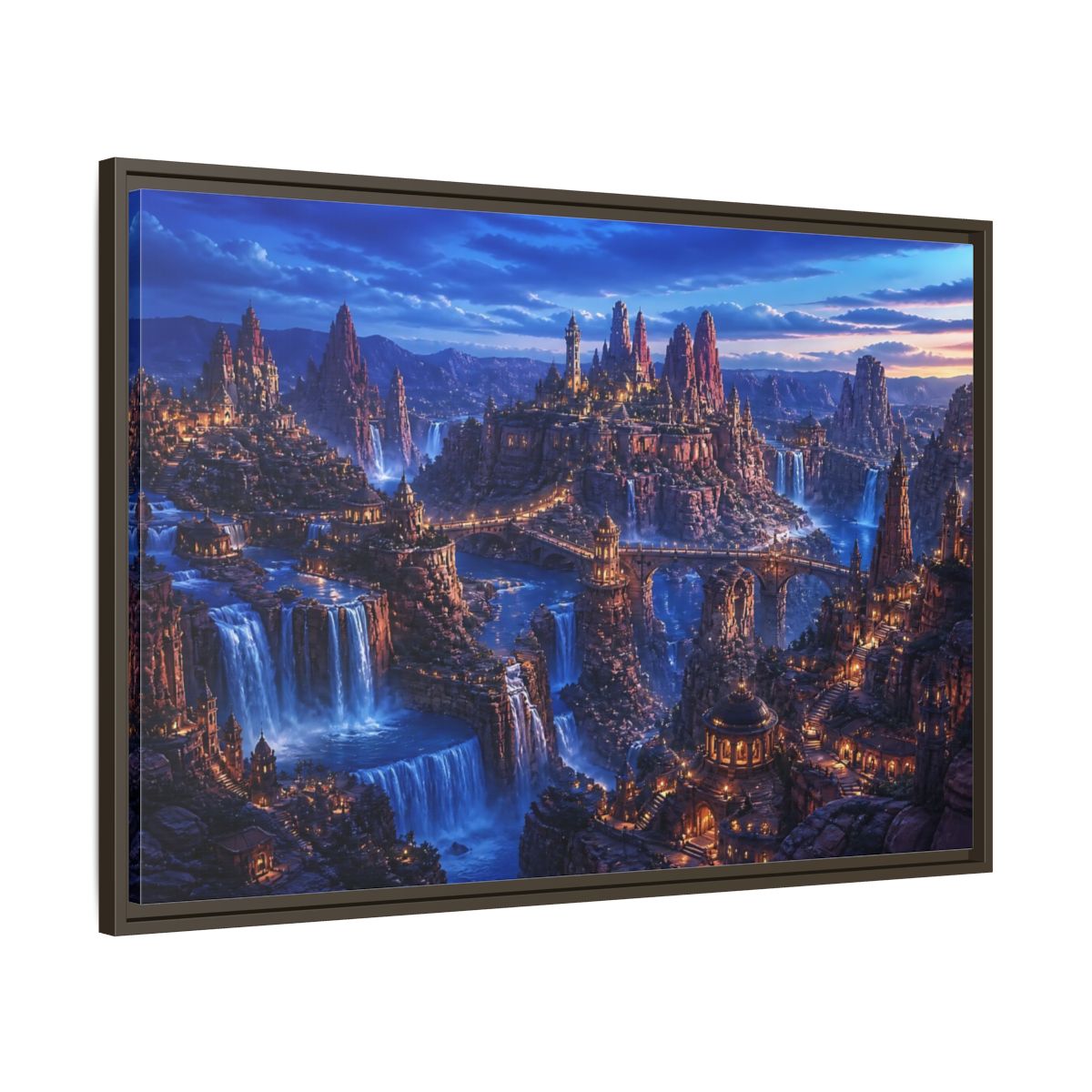 Main Mockup. Blue Hour Canyon City shown as framed canvas print