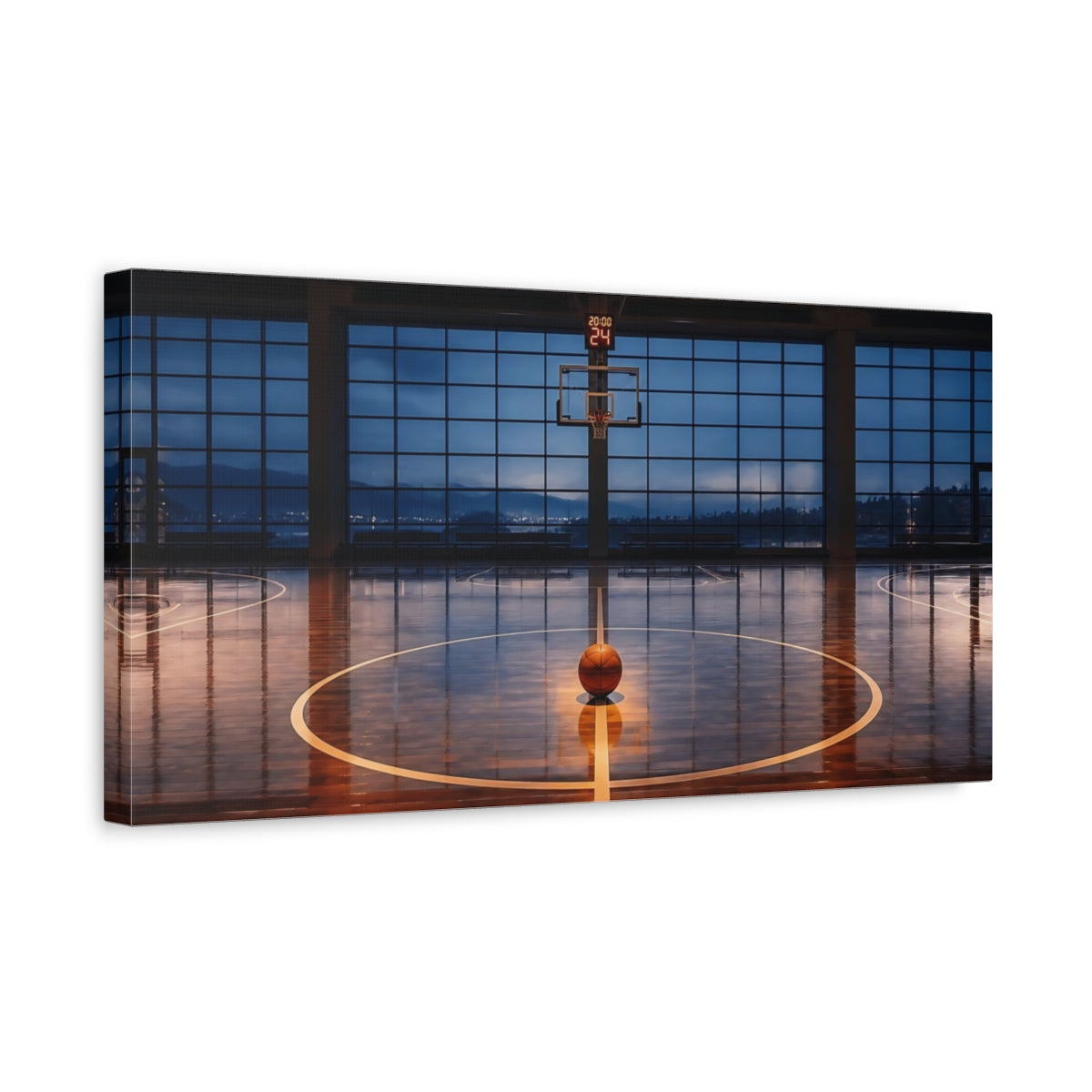 Side Mockup 3. Blue Hour Center Court shown as canvas print