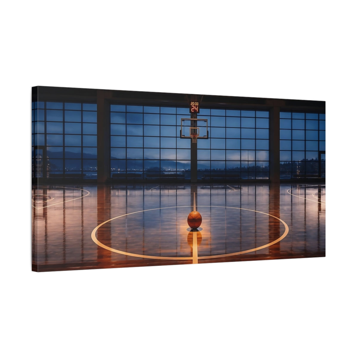 Side Mockup 1. Blue Hour Center Court shown as canvas print