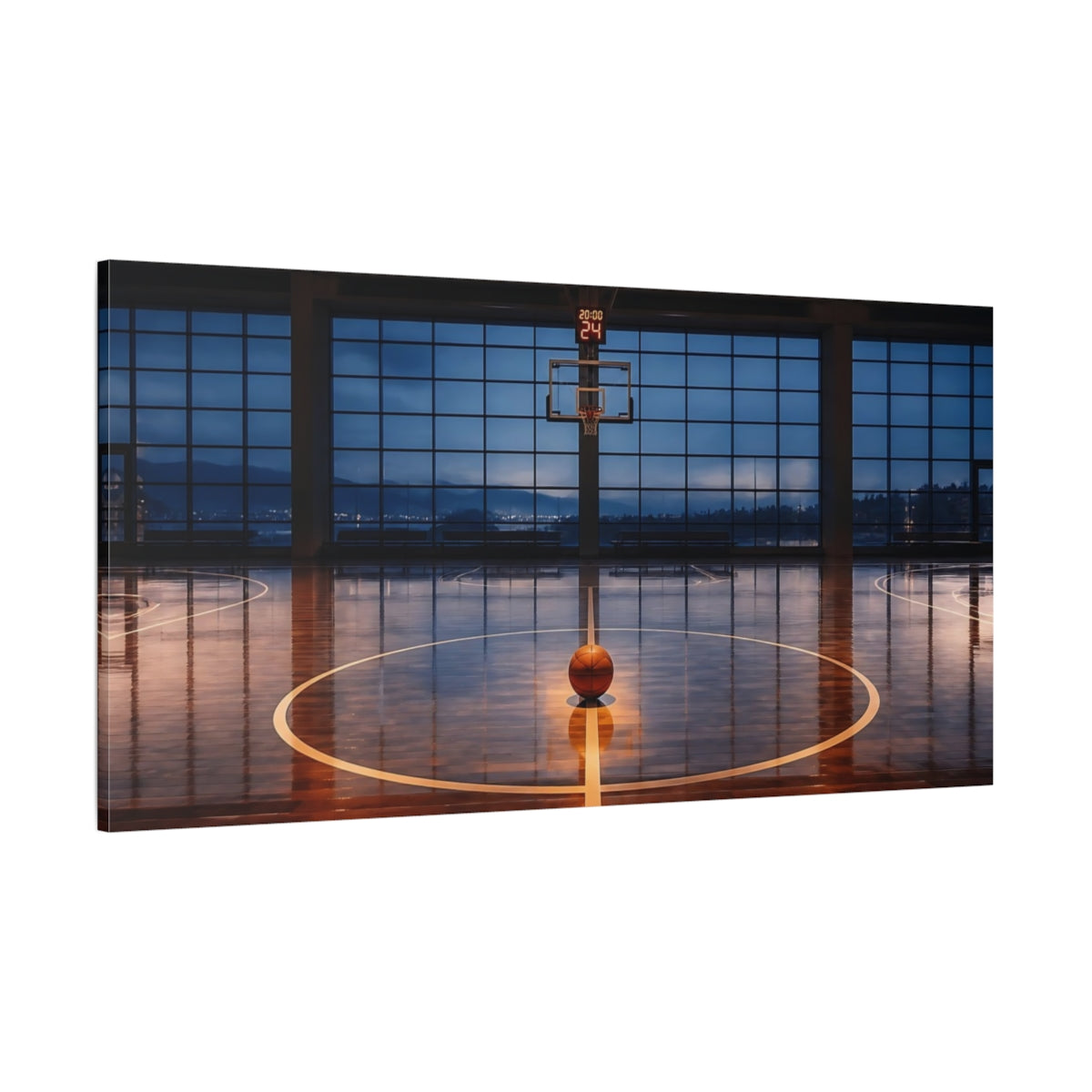 Side Mockup 2. Blue Hour Center Court shown as canvas print
