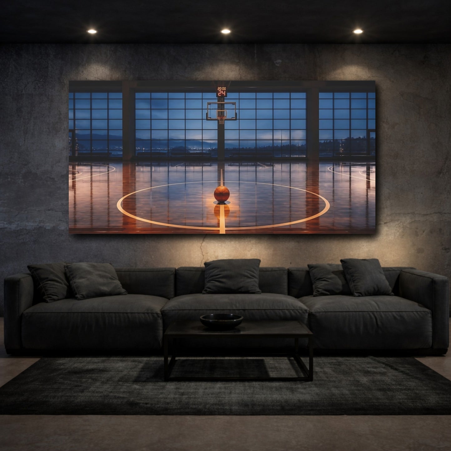 Mockup 3. Blue Hour Center Court shown as canvas print