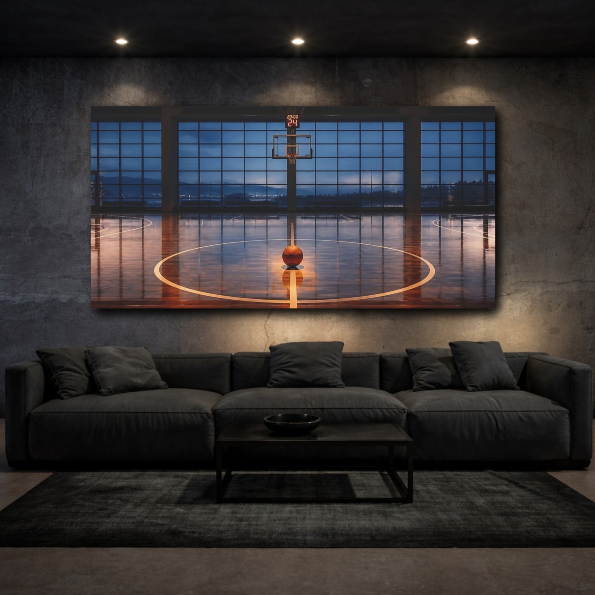 Mockup 3. Blue Hour Center Court shown as canvas print