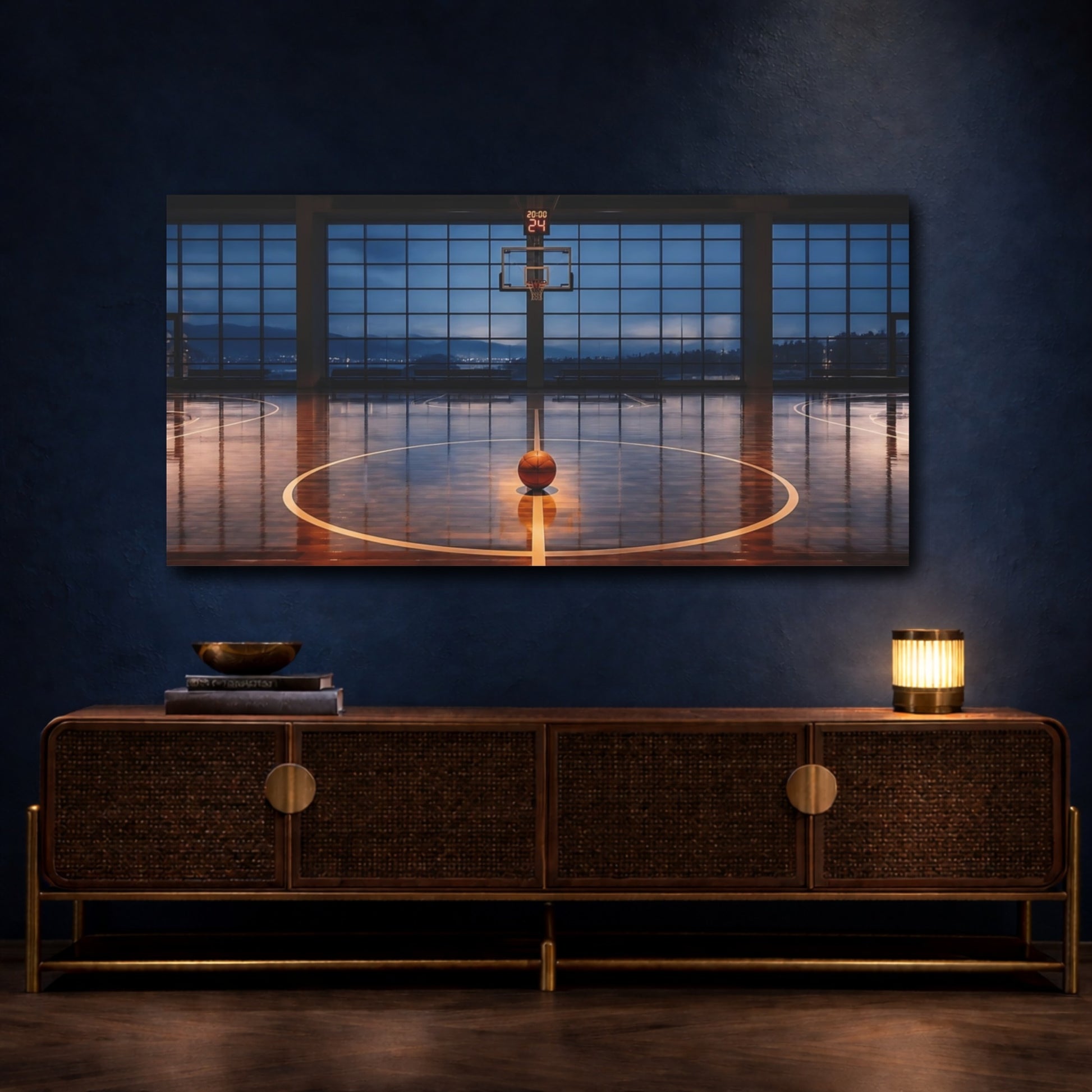 Mockup 4. Blue Hour Center Court shown as canvas print