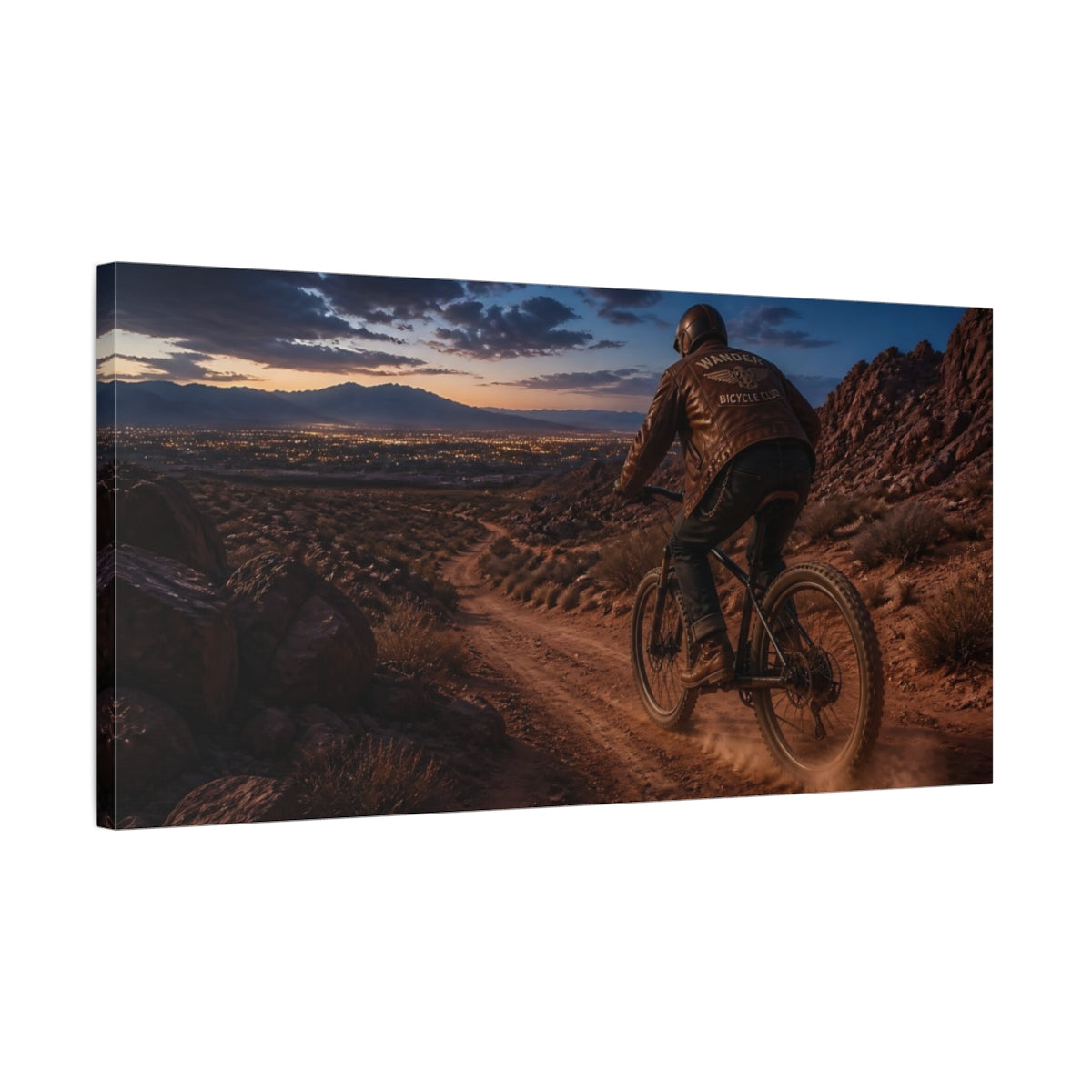 Side Mockup 1. Blue Hour Desert Ride shown as canvas print