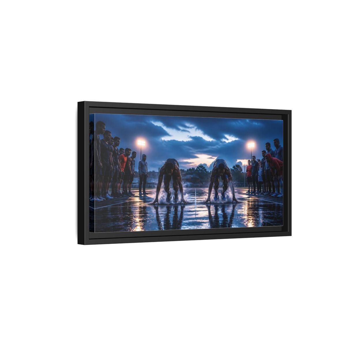 Side Mockup 8. Blue Hour Sprint Start shown as framed canvas print