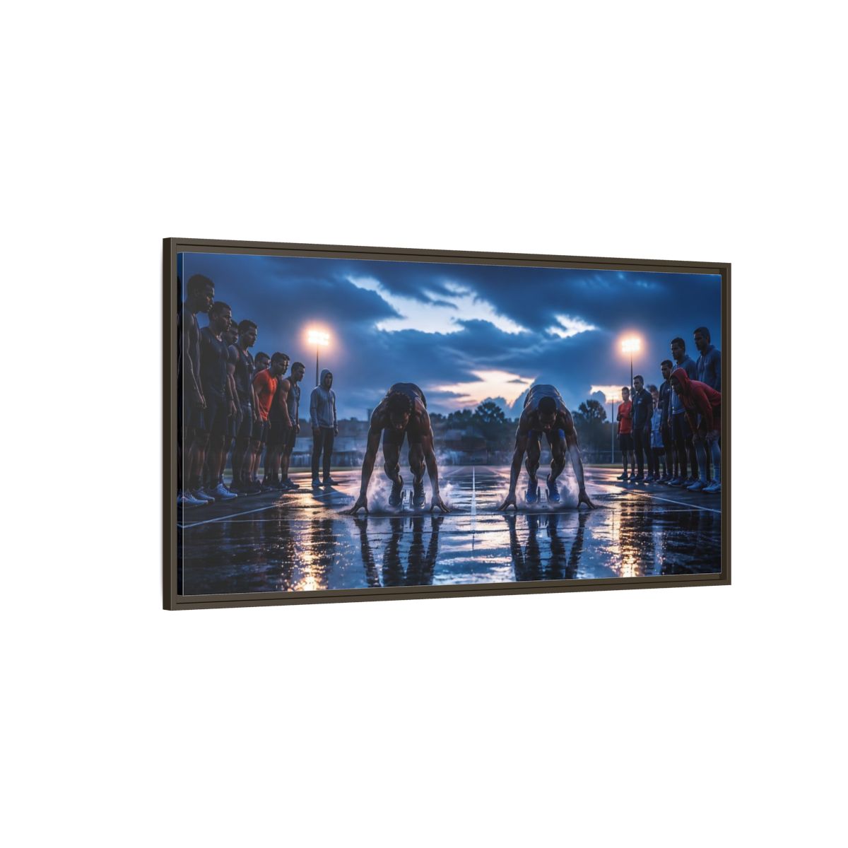 Side Mockup 4. Blue Hour Sprint Start shown as framed canvas print