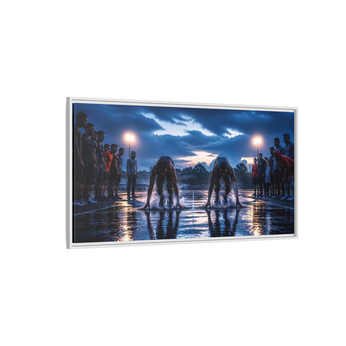 Side Mockup 3. Blue Hour Sprint Start shown as framed canvas print