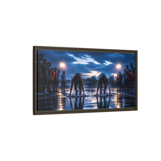Main Mockup. Blue Hour Sprint Start shown as framed canvas print