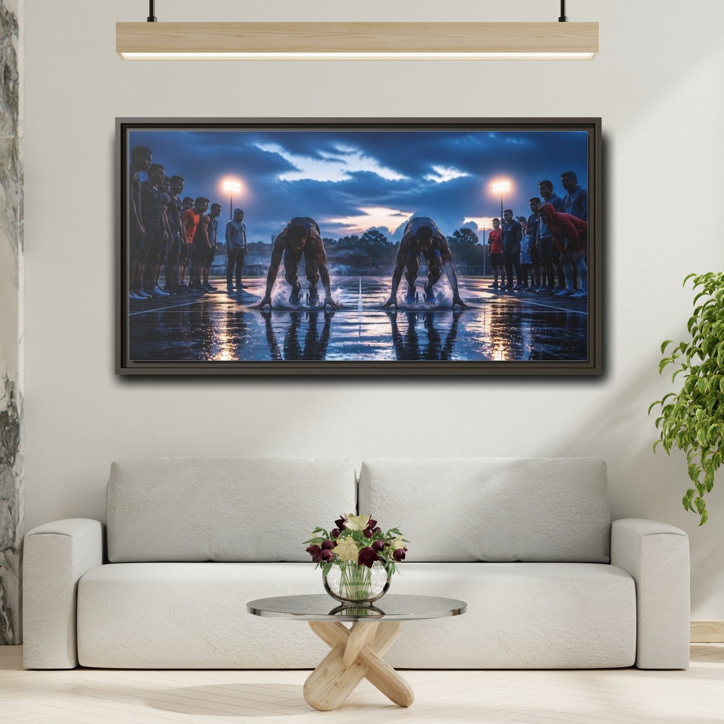 Mockup 2. Blue Hour Sprint Start shown as framed canvas print