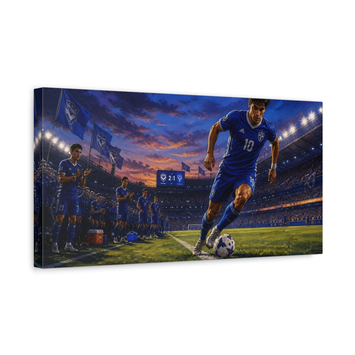 Side Mockup 3. Blue Hour Striker shown as canvas print