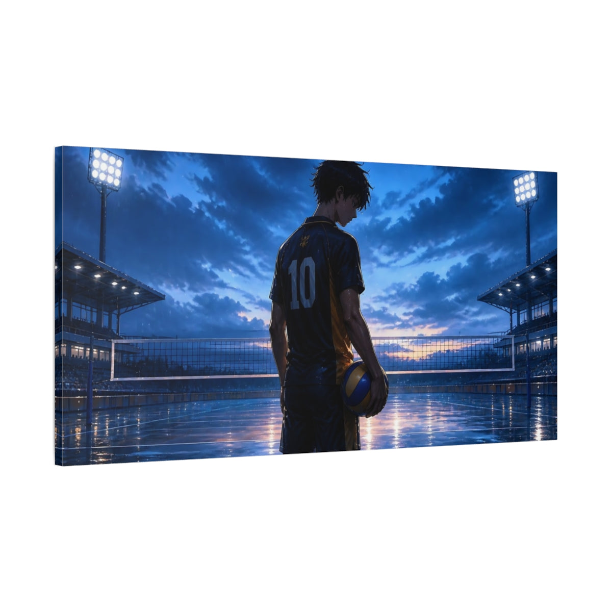 Main Mockup. Blue Hour Volleyball Moment shown as canvas print