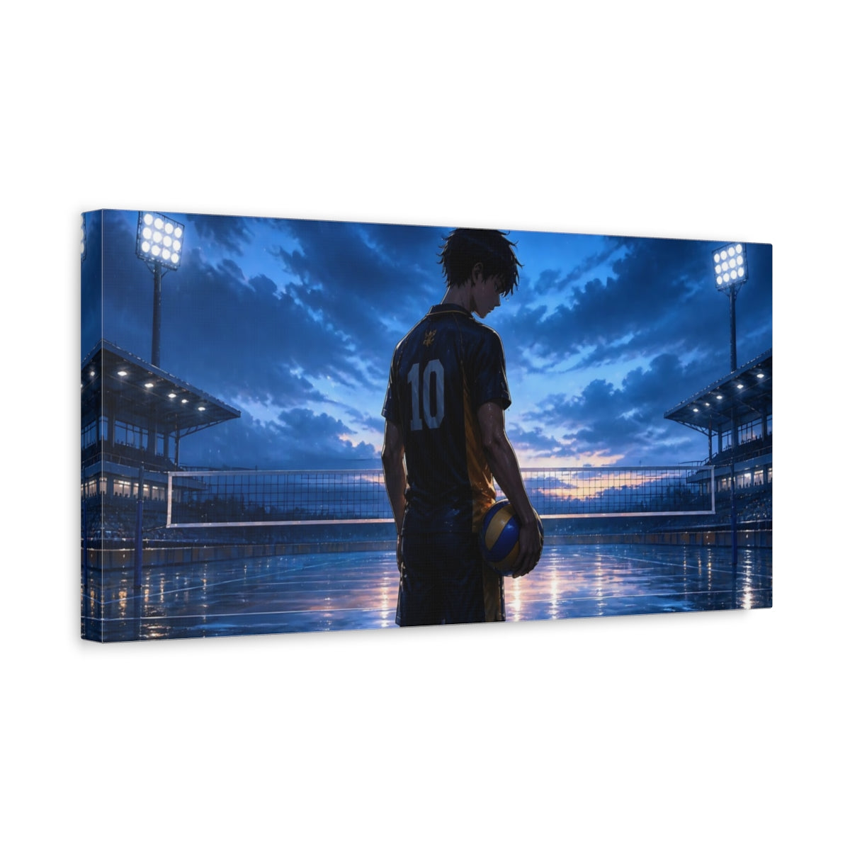 Side Mockup 3. Blue Hour Volleyball Moment shown as canvas print