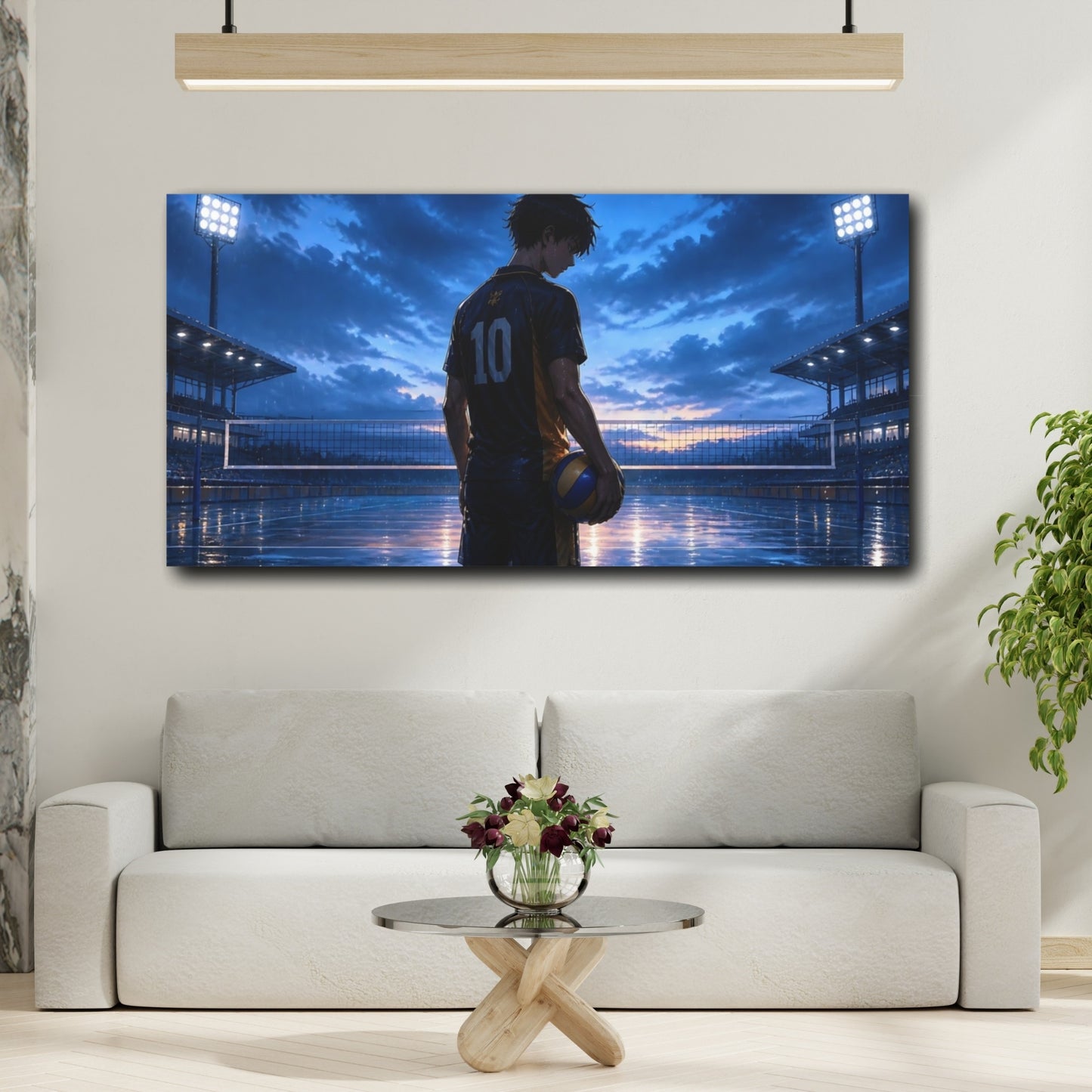 Mockup 2. Blue Hour Volleyball Moment shown as canvas print