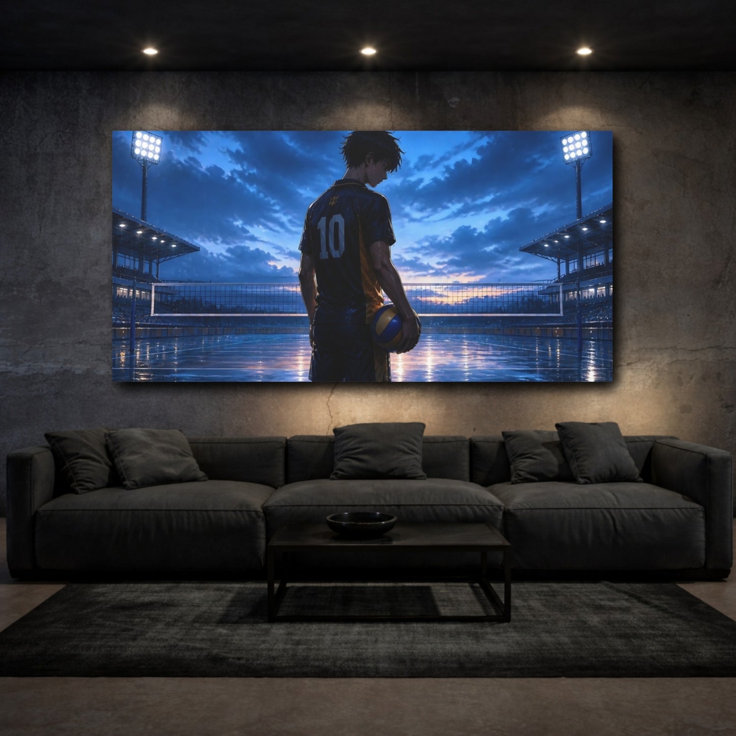 Mockup 3. Blue Hour Volleyball Moment shown as canvas print