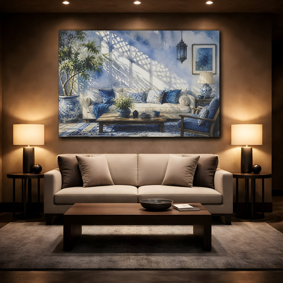 Mockup 2. Blue Living Room Sofa shown as canvas print