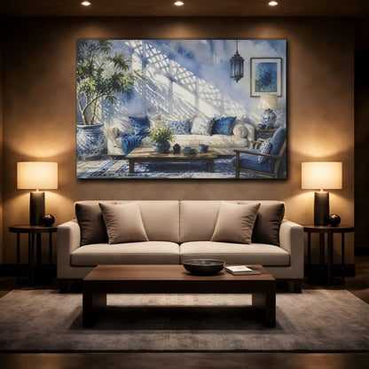 Mockup 2. Blue Living Room Sofa shown as canvas print