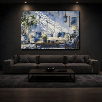 Mockup 3. Blue Living Room Sofa shown as canvas print