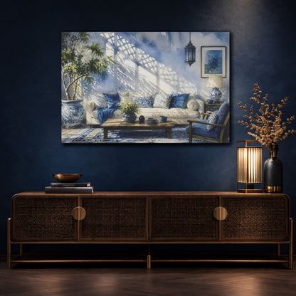 Mockup 4. Blue Living Room Sofa shown as canvas print