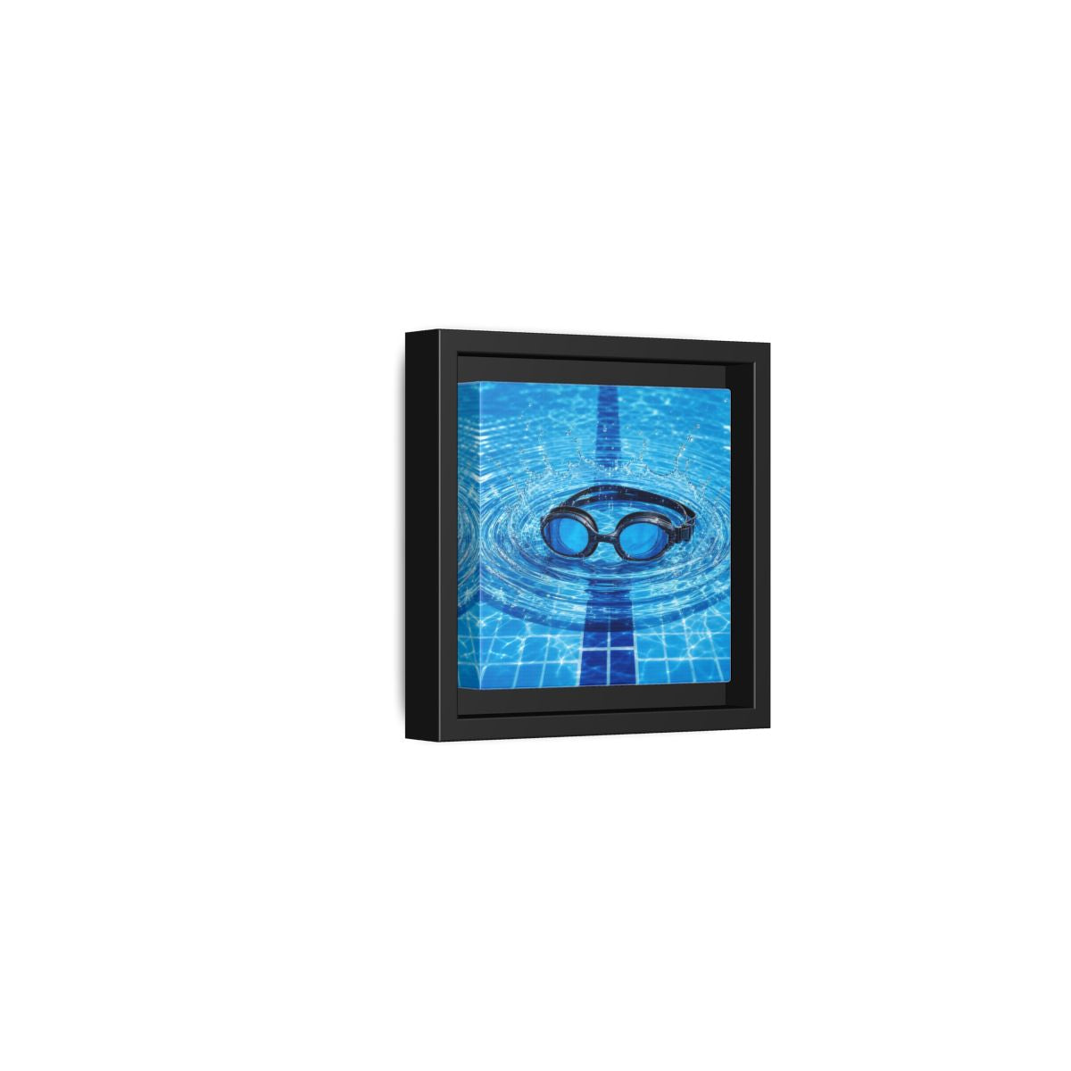 Side Mockup 24. Blue Swim Goggles Splash shown as framed canvas print