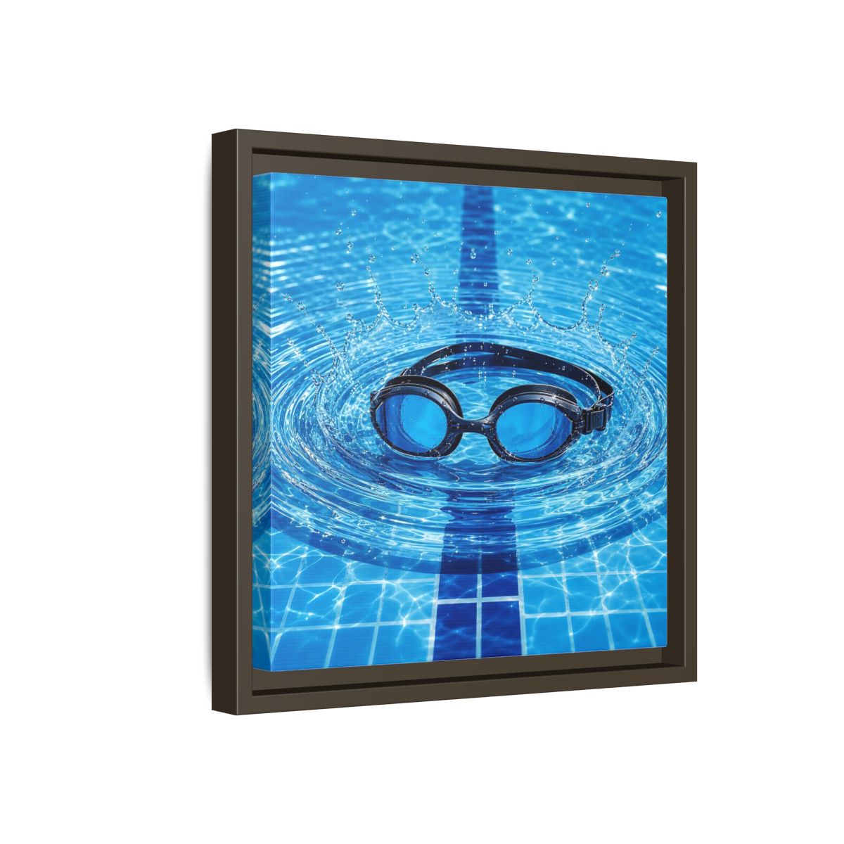 Side Mockup 17. Blue Swim Goggles Splash shown as framed canvas print