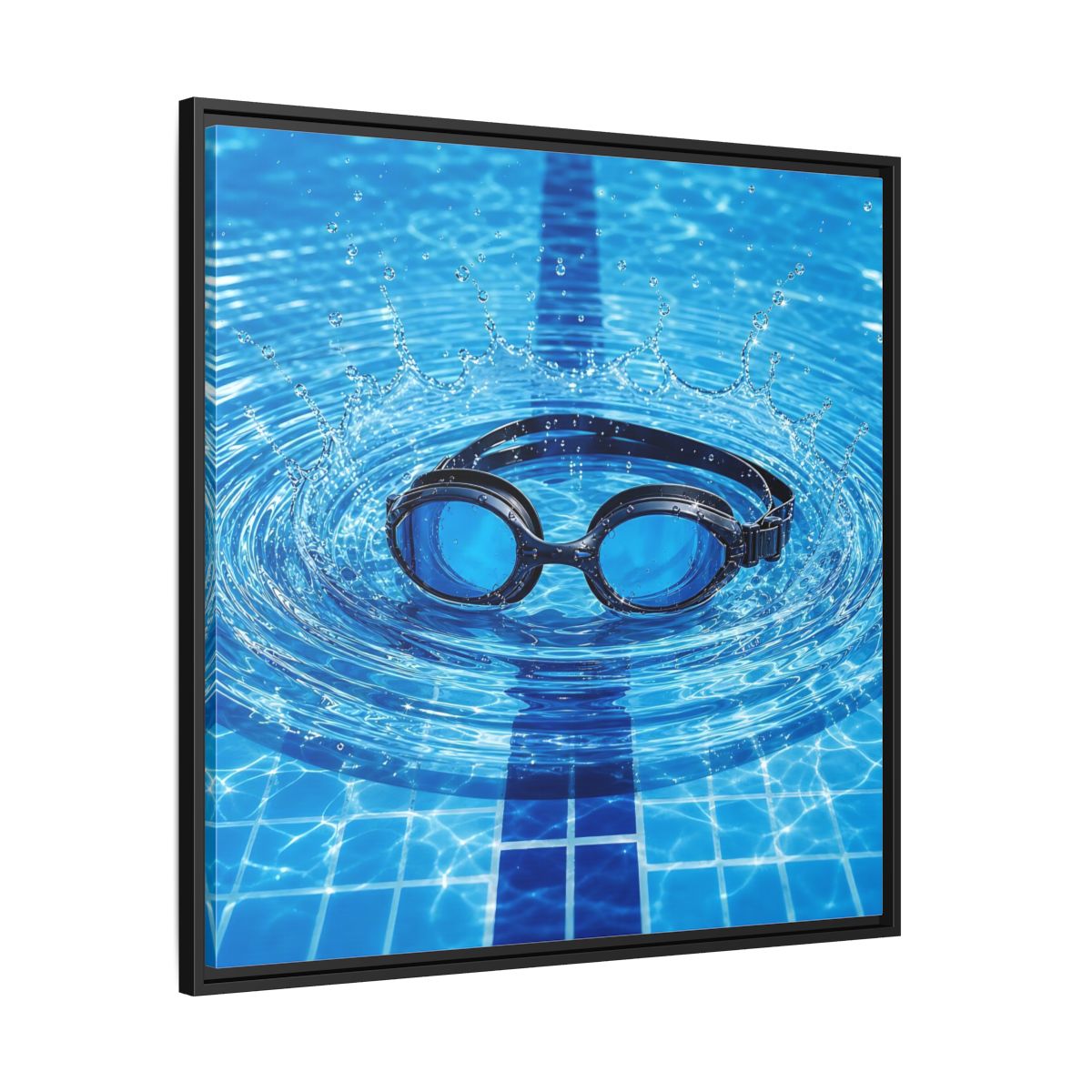 Side Mockup 30. Blue Swim Goggles Splash shown as framed canvas print