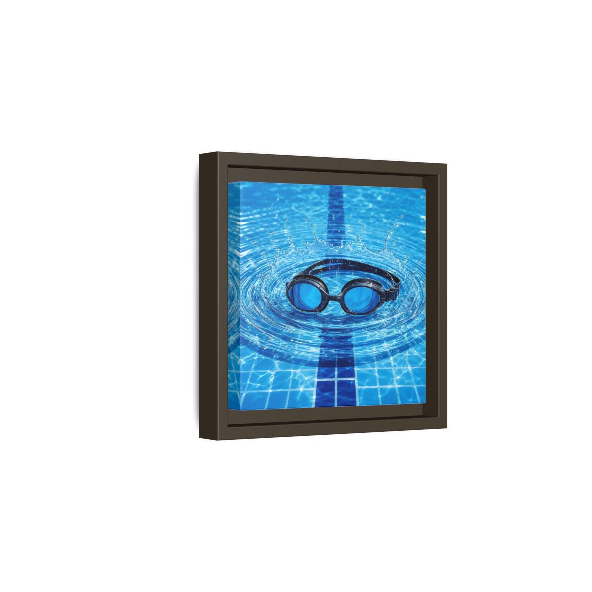 Side Mockup 2. Blue Swim Goggles Splash shown as framed canvas print