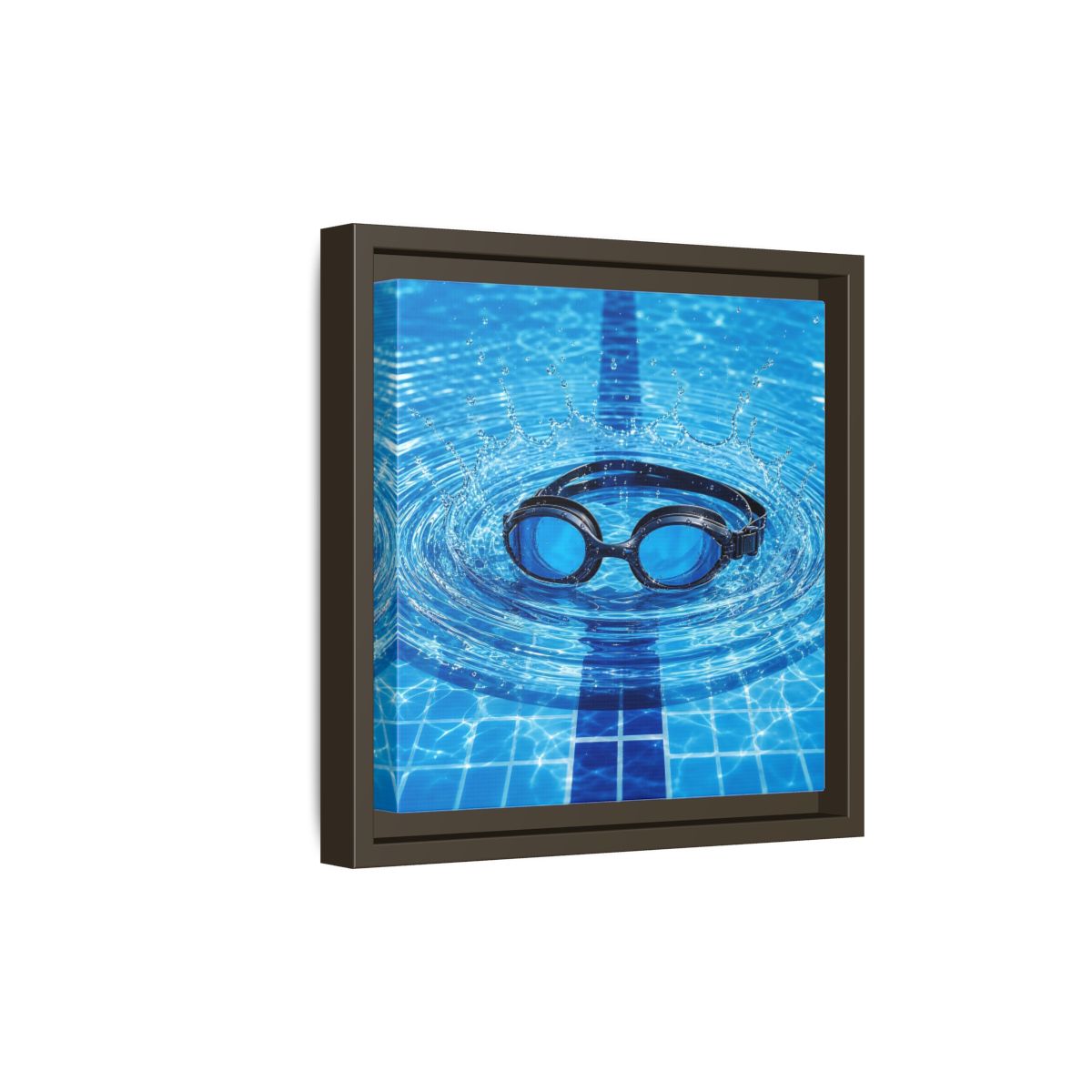 Side Mockup 20. Blue Swim Goggles Splash shown as framed canvas print