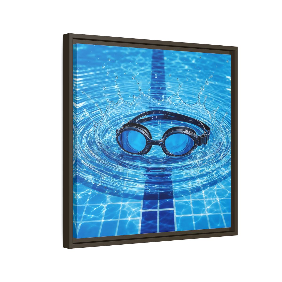 Side Mockup 11. Blue Swim Goggles Splash shown as framed canvas print