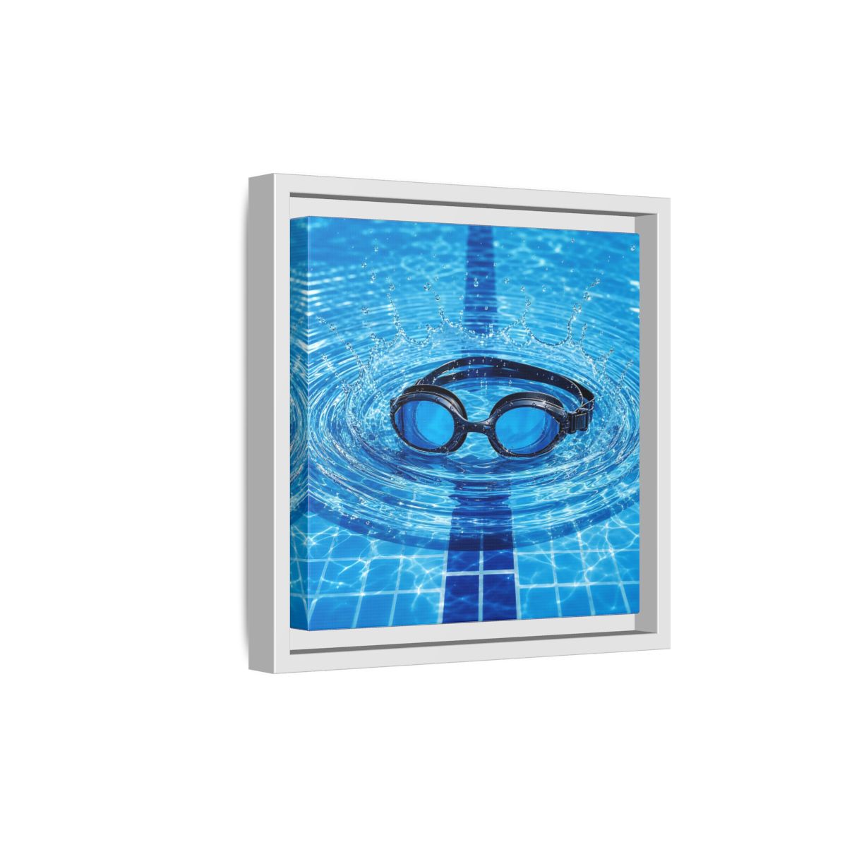 Side Mockup 19. Blue Swim Goggles Splash shown as framed canvas print