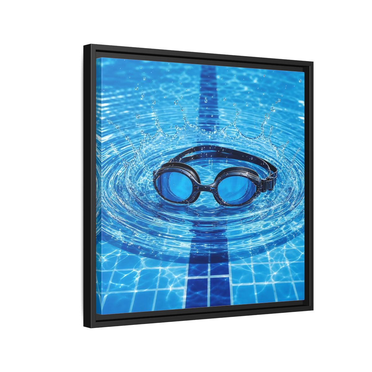 Side Mockup 12. Blue Swim Goggles Splash shown as framed canvas print