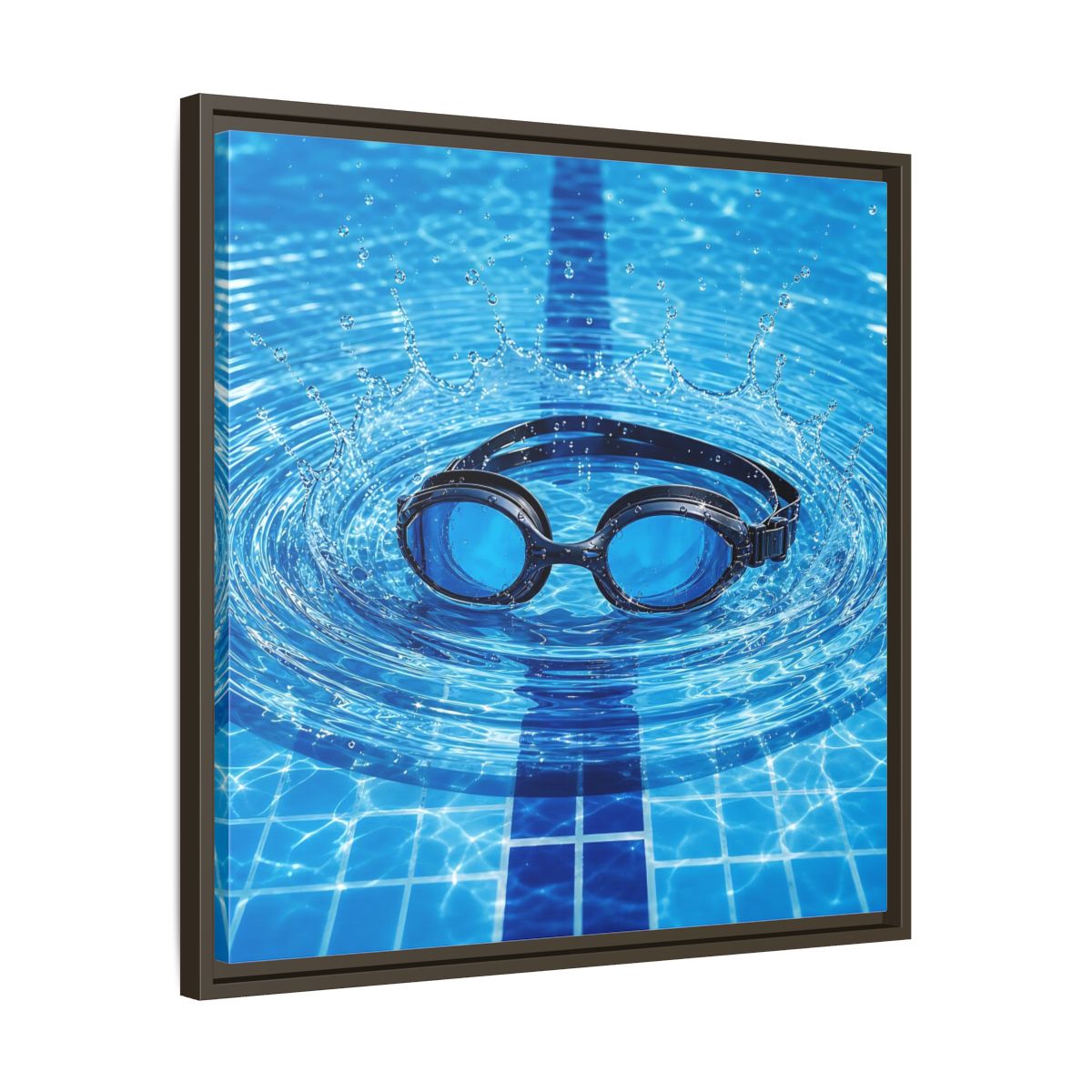 Side Mockup 27. Blue Swim Goggles Splash shown as framed canvas print