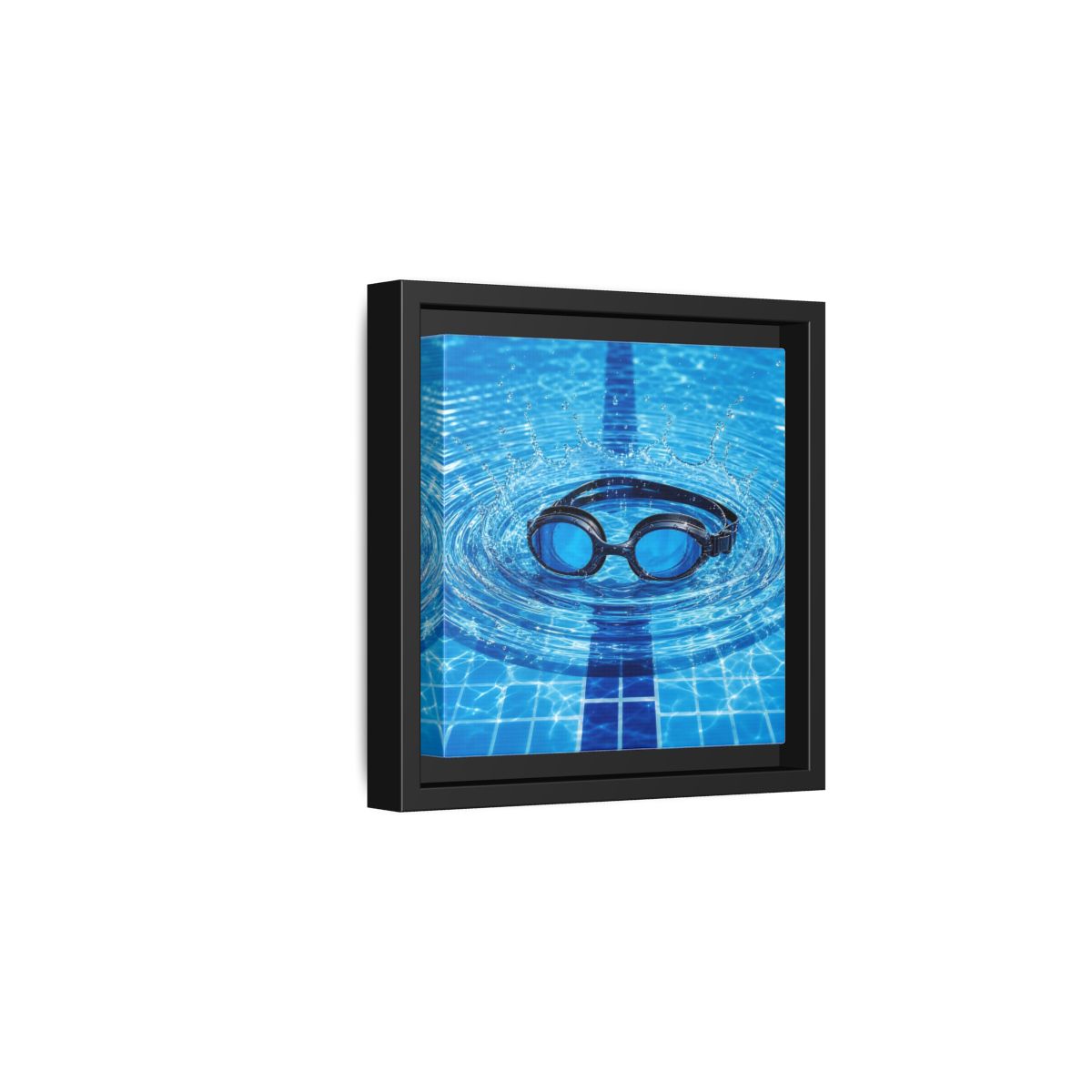 Side Mockup 3. Blue Swim Goggles Splash shown as framed canvas print