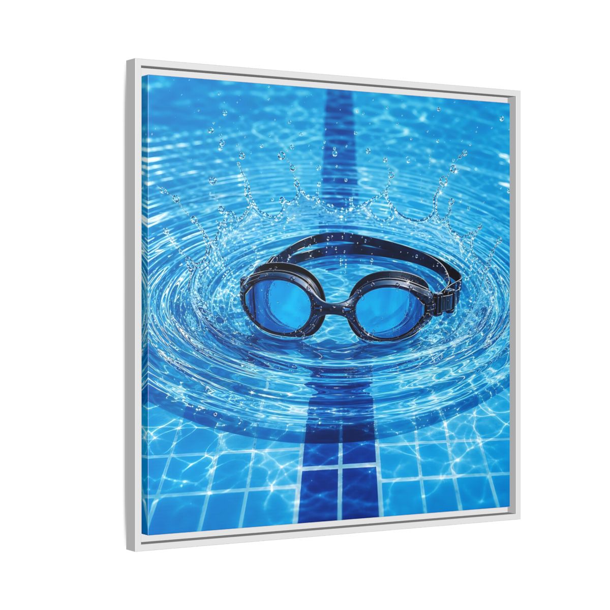 Side Mockup 7. Blue Swim Goggles Splash shown as framed canvas print