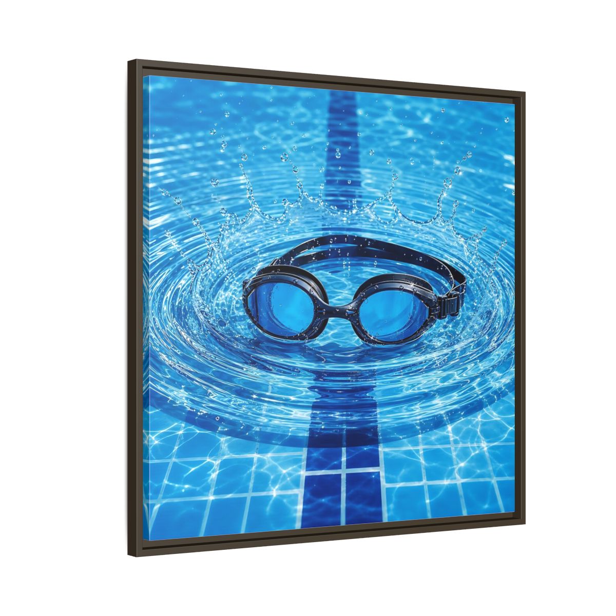 Side Mockup 8. Blue Swim Goggles Splash shown as framed canvas print