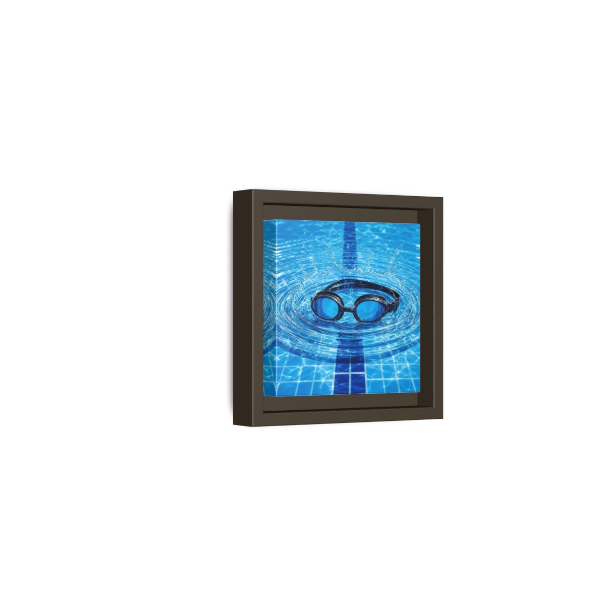 Side Mockup 23. Blue Swim Goggles Splash shown as framed canvas print