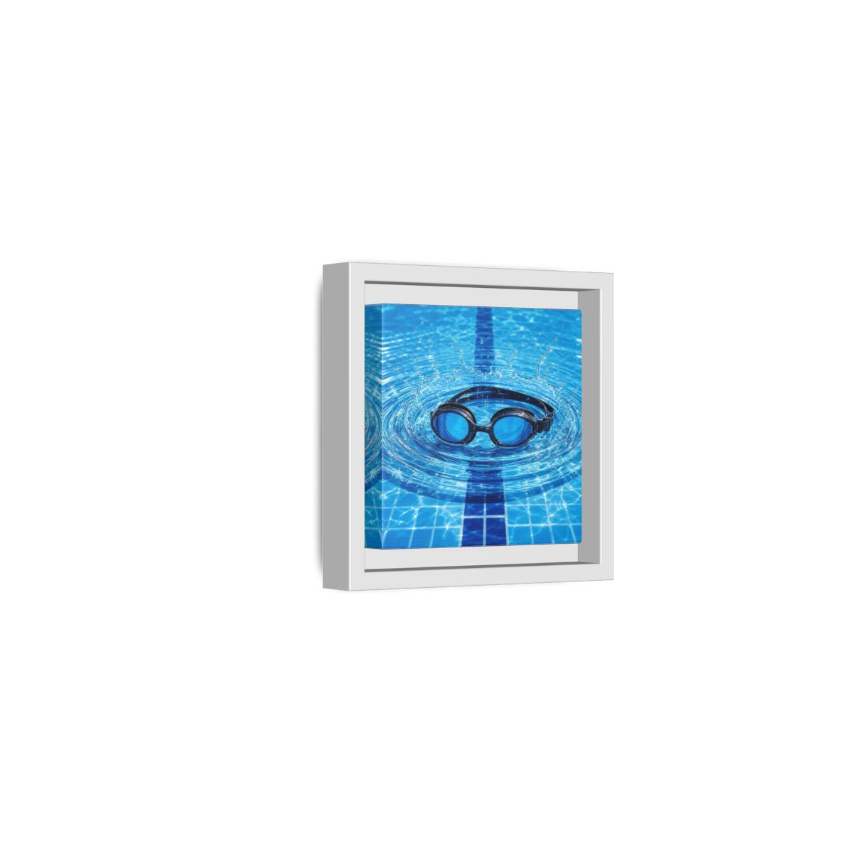 Side Mockup 22. Blue Swim Goggles Splash shown as framed canvas print