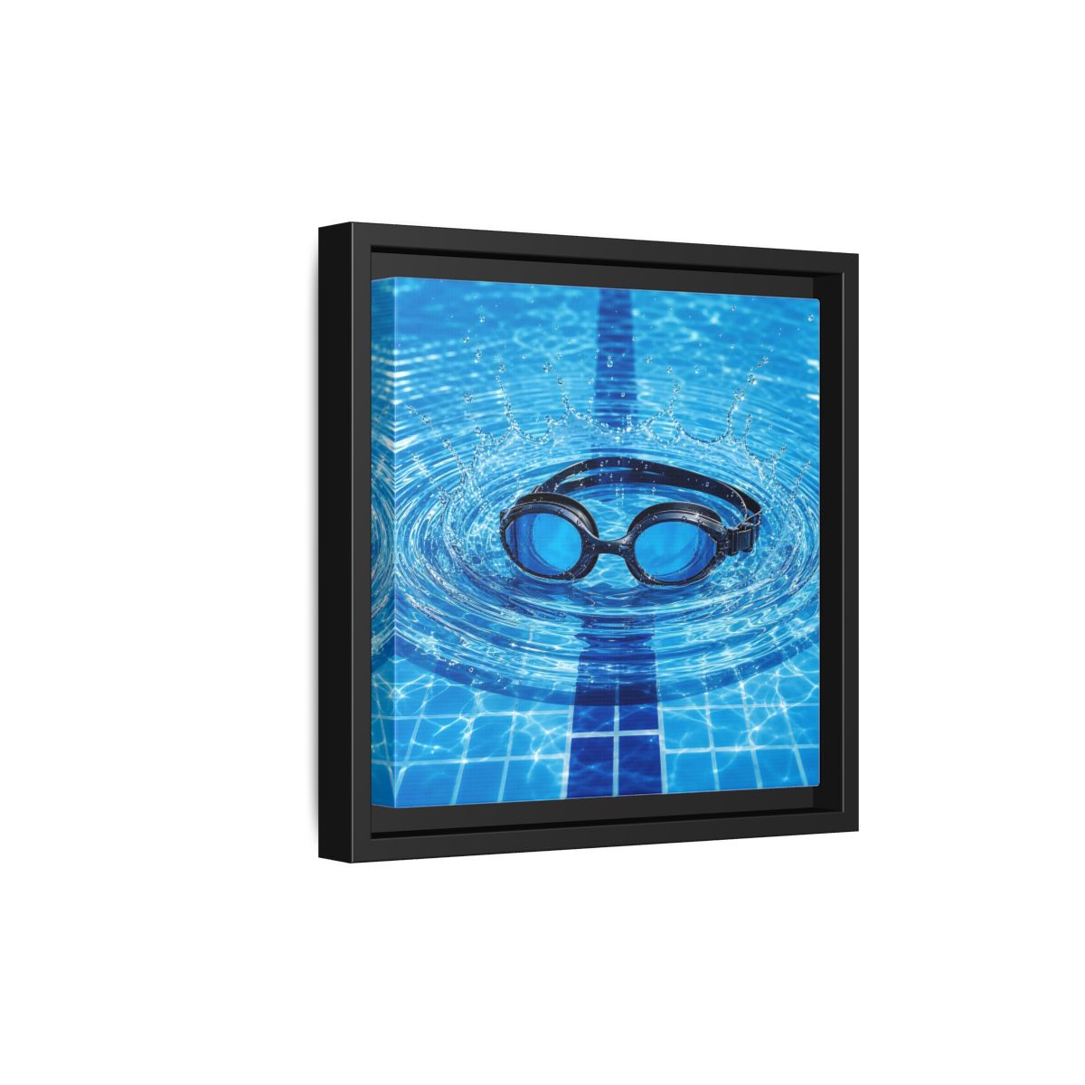 Side Mockup 21. Blue Swim Goggles Splash shown as framed canvas print