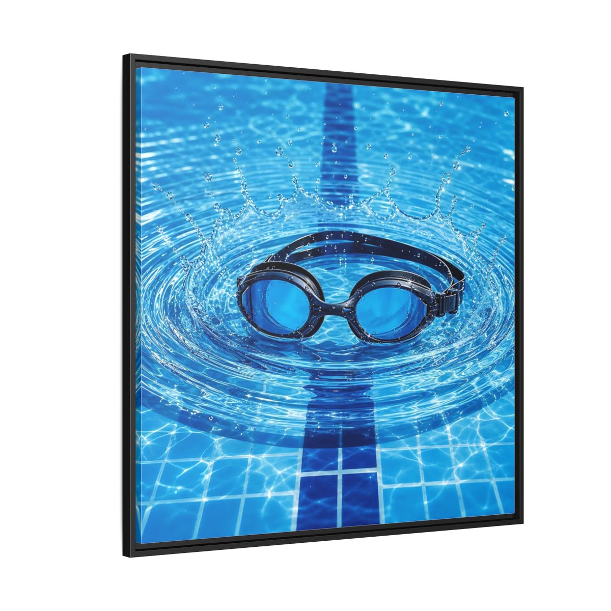 Side Mockup 6. Blue Swim Goggles Splash shown as framed canvas print