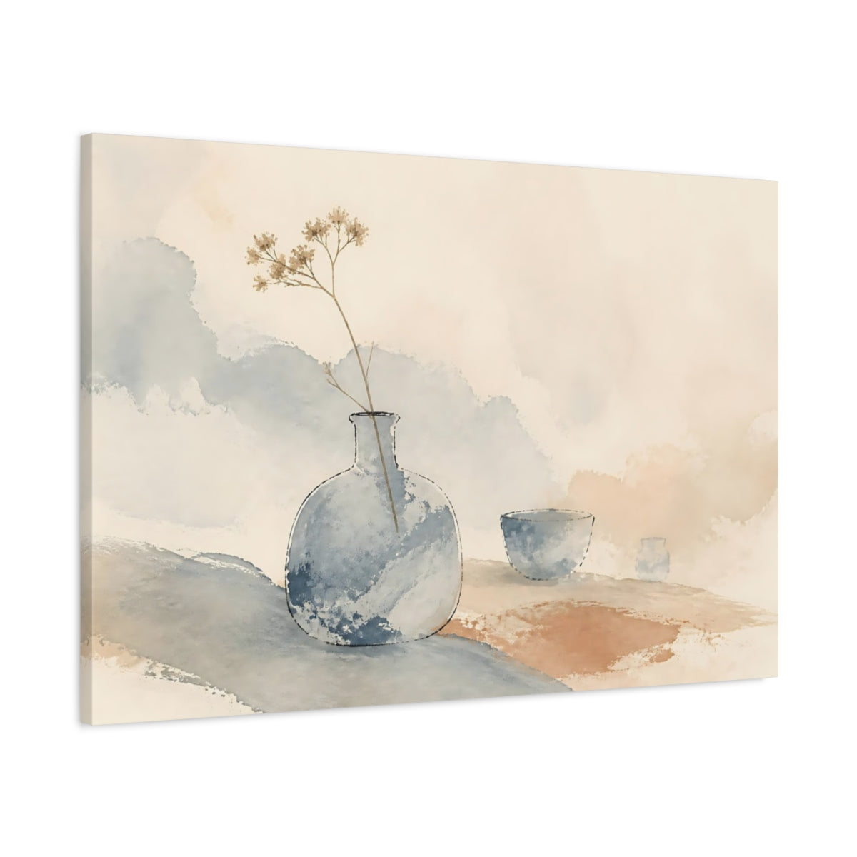 Main Mockup. Blue Vase & Dried Stem shown as canvas print
