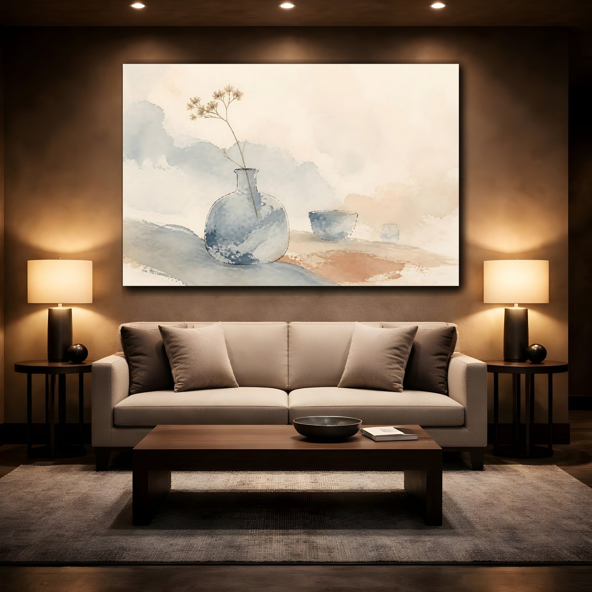 Mockup 2. Blue Vase & Dried Stem shown as canvas print
