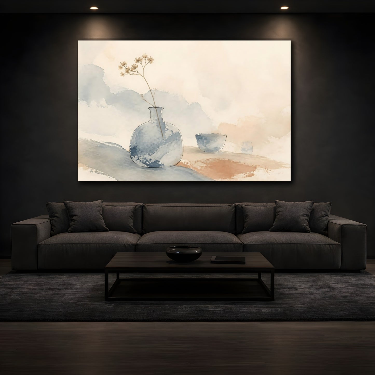 Mockup 3. Blue Vase & Dried Stem shown as canvas print