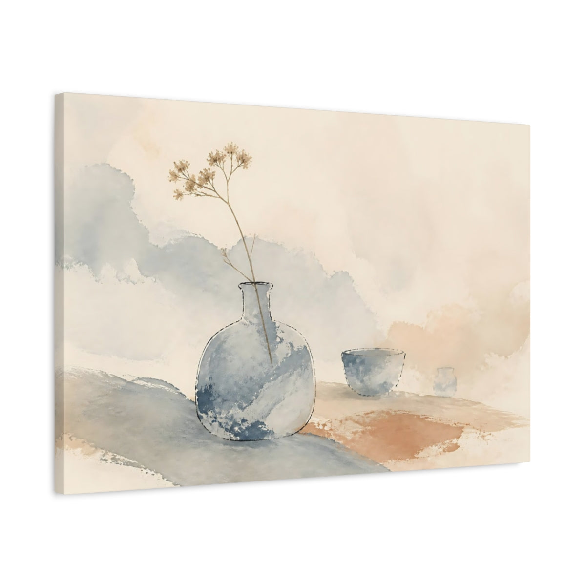 Side Mockup 2. Blue Vase & Dried Stem shown as canvas print