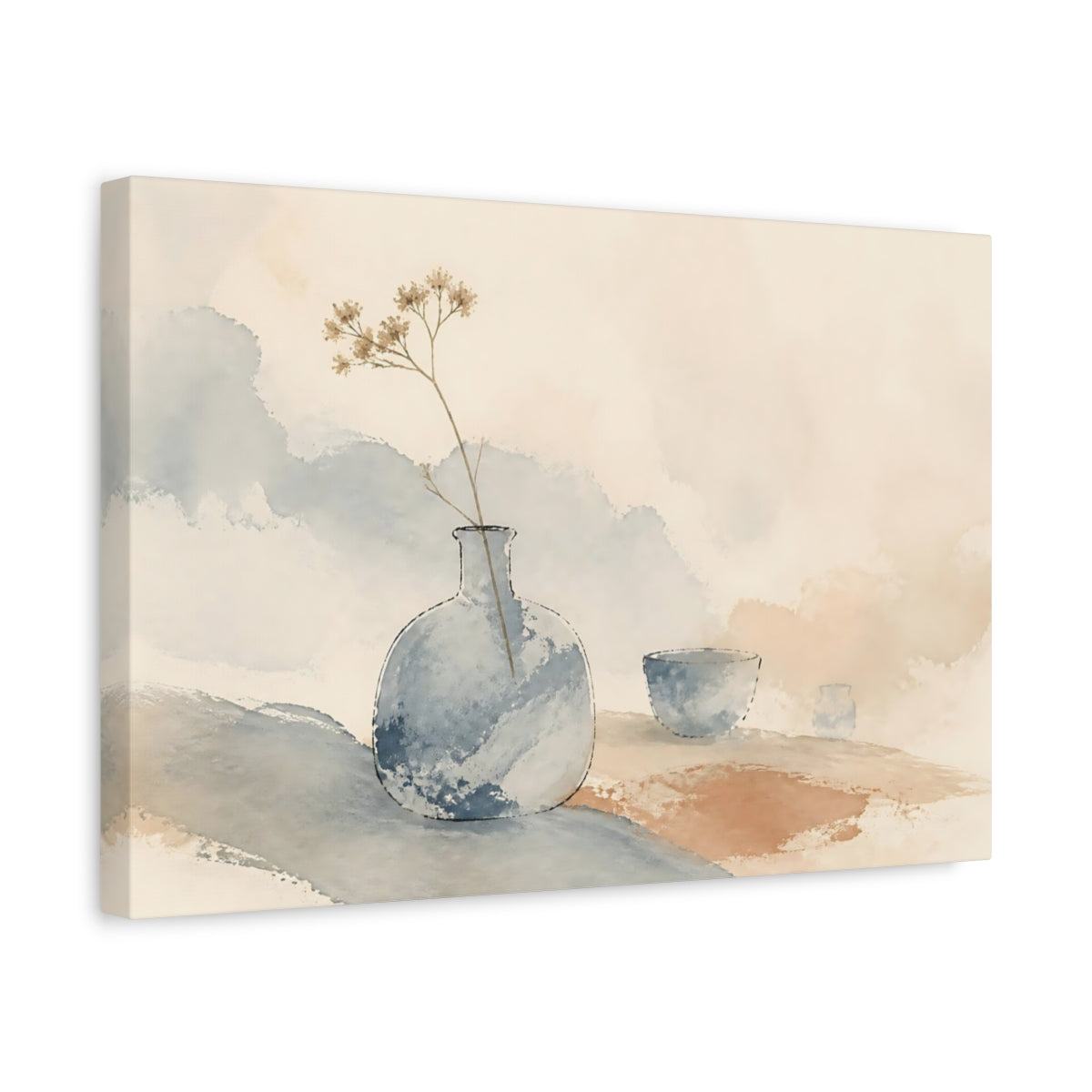 Side Mockup 4. Blue Vase & Dried Stem shown as canvas print