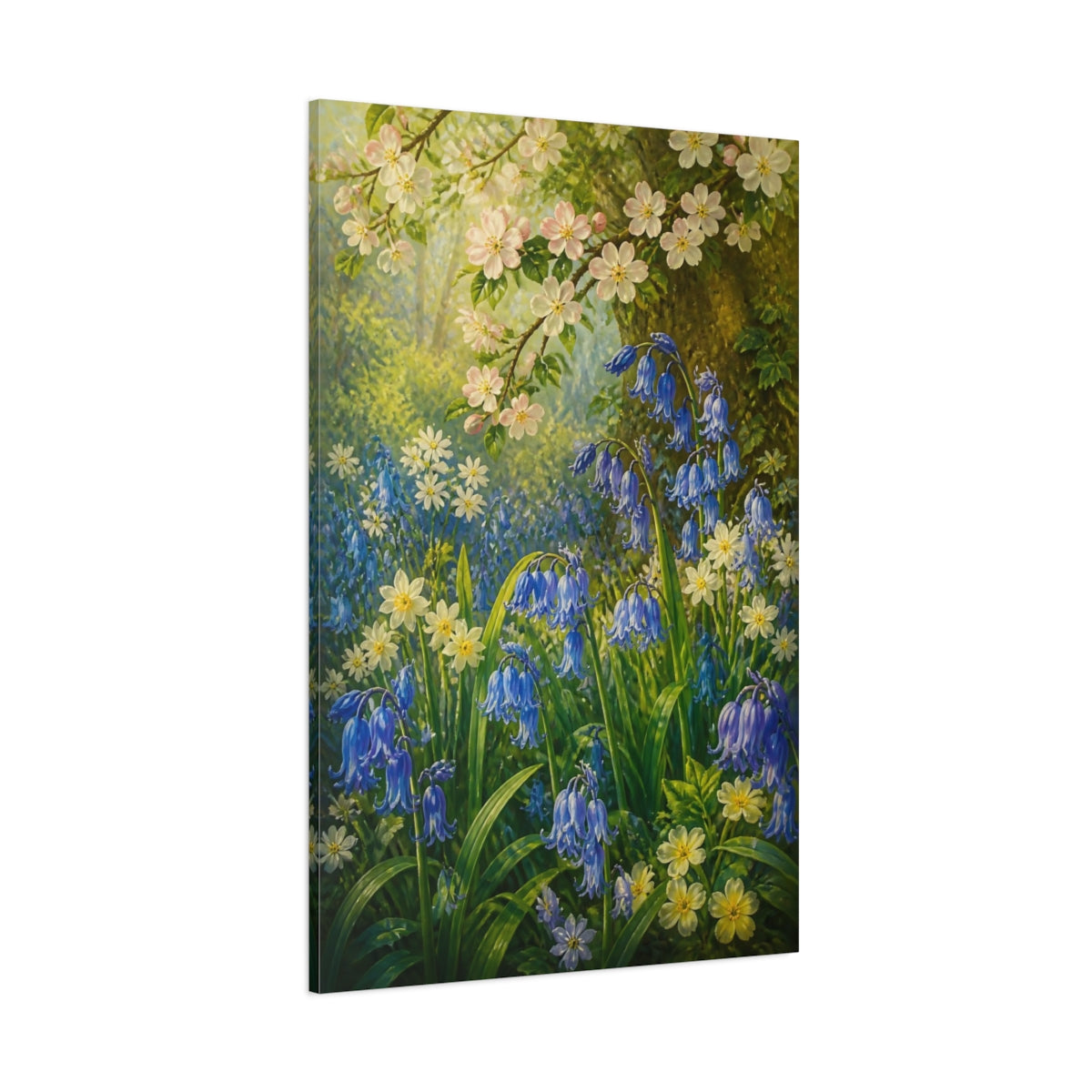 Side Mockup 1. Bluebells Floral Meadow shown as canvas print